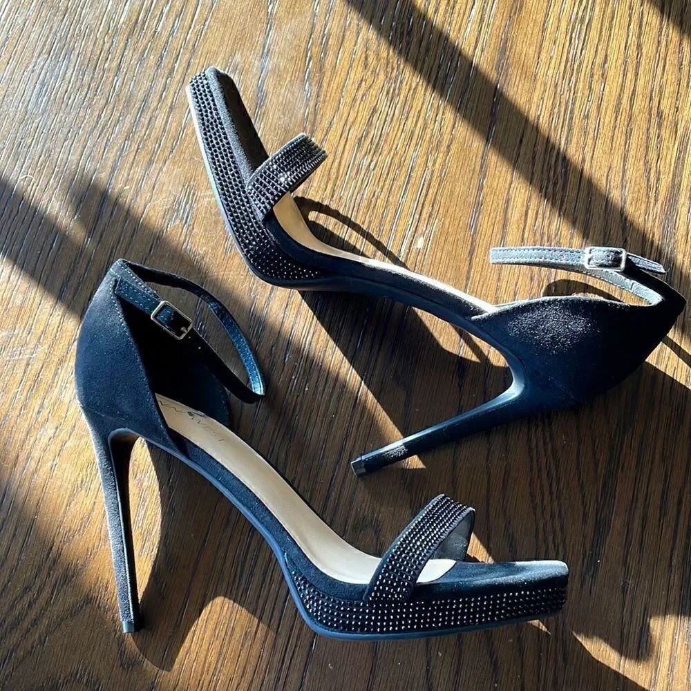 Nine West black rhinestone square toe stiletto heels, NWOT size 9.5